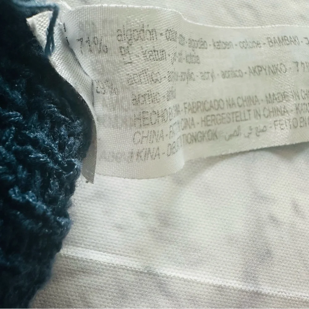ZARA Sweater L | Blue Crochet Knit Crop Long Sleeve Button Accent